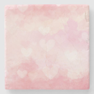 Posavasos De Piedra Fondo de Corazones de Acuarela Rosa – Amor Románti
