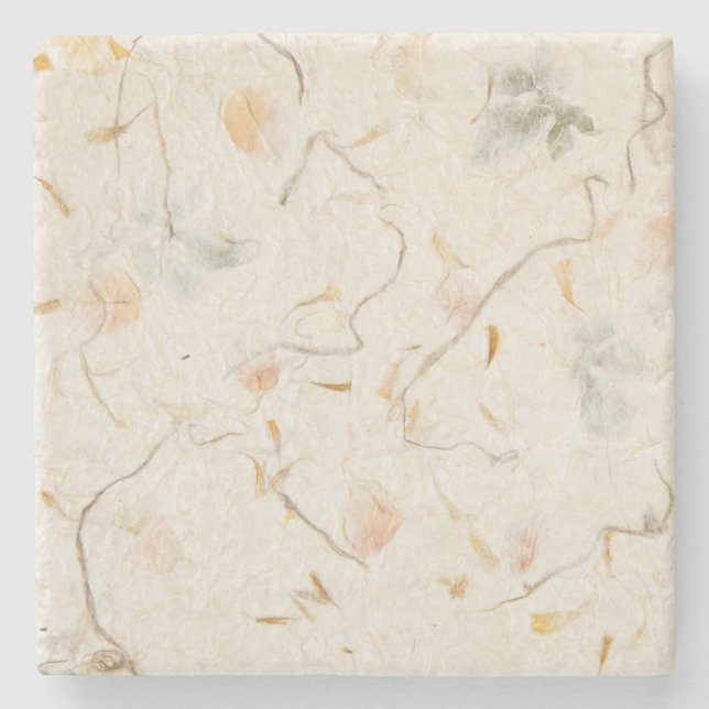 Posavasos De Piedra Fondo de flores prensadas Papel kraft natural (Anverso)