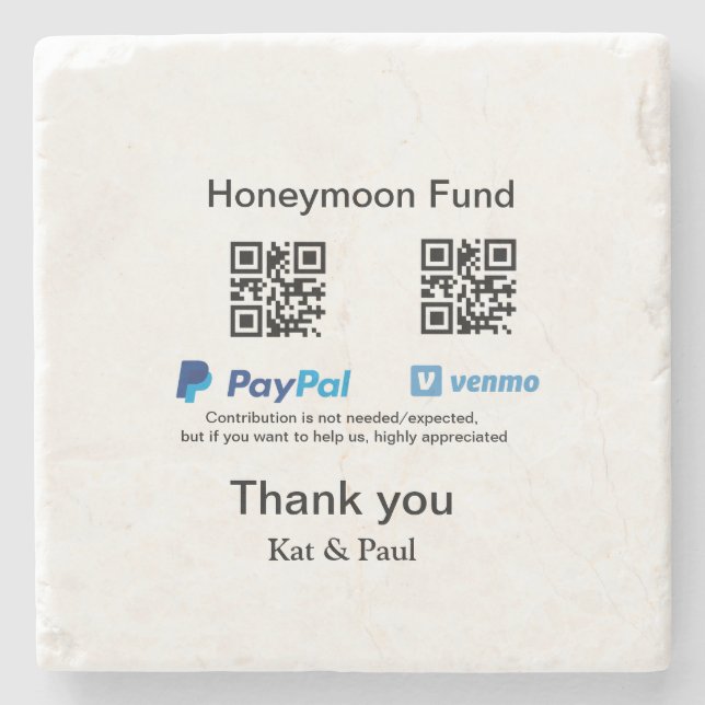 Posavasos De Piedra Fondo de luna de miel PayPal Venmo código QR graci (Anverso)