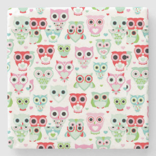 Posavasos De Piedra fondo en colores pastel del búho del color del