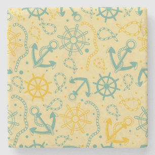 Posavasos De Piedra Fondo retro con el ancla, cuerdas