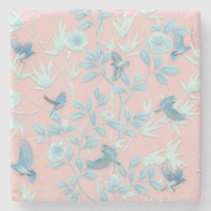 Posavasos De Piedra Fondo rosa con aves y flores