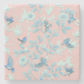 Posavasos De Piedra Fondo rosa con aves y flores