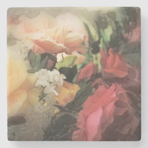 Posavasos De Piedra fondo vibrante del vintage floral del arte con