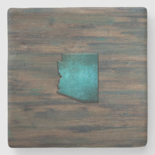 Posavasos De Piedra Forma de estado de Arizona Verde azulada