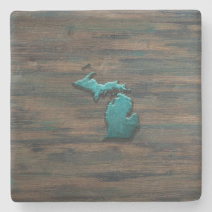 Posavasos De Piedra Forma de estado de Michigan Verde azulada