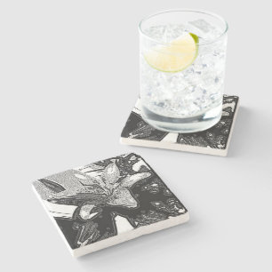Posavasos De Piedra formas abstractas en blanco y negro contemporánea
