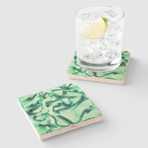 Posavasos De Piedra Formas verdes curvadas de tonos acrílicos y de men