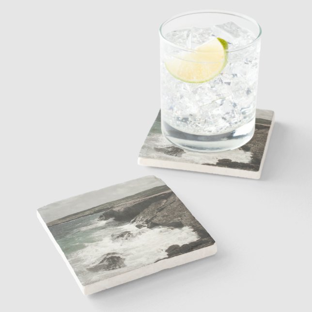 Posavasos De Piedra Foto costera de olas rompientes (Lateral)