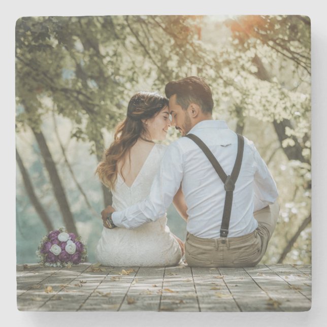 Posavasos De Piedra Foto de Boda de personalizable (Anverso)