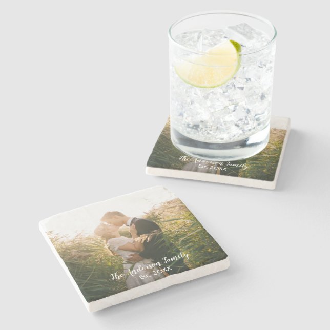 Posavasos De Piedra Foto de boda personalizada (Lateral)