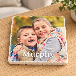 Posavasos De Piedra Foto de familia con monograma de apellido personal