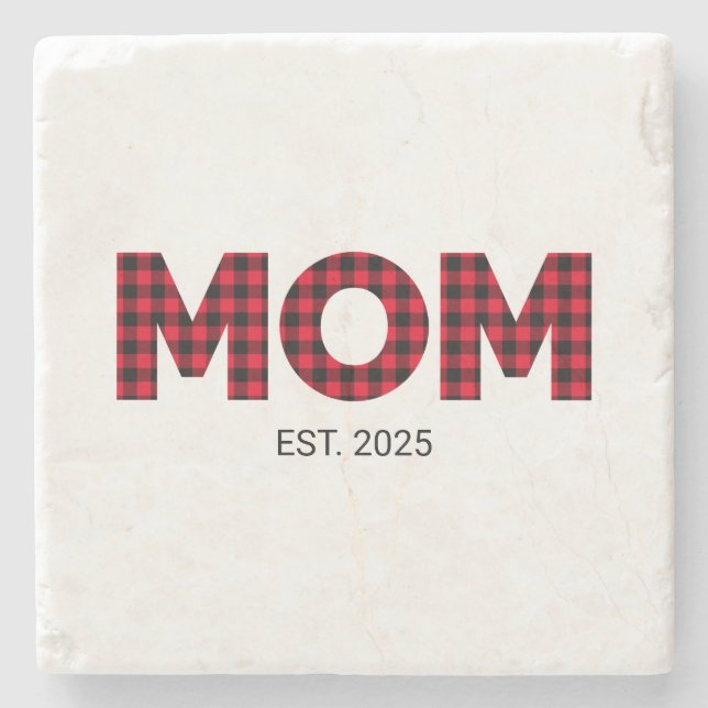 Posavasos De Piedra Foto de Fecha de Establecimiento de Mamá con Cuadr (Anverso)