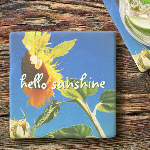 Posavasos De Piedra Foto de girasol amarillo Hello Sunshine Script Bol
