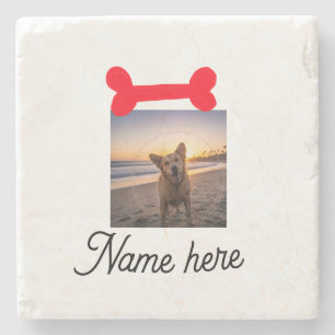 Posavasos De Piedra Foto de hueso de perro rojo regalos simples nombre