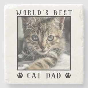 Posavasos De Piedra Foto de mascota con huellas de gato papá del mundo