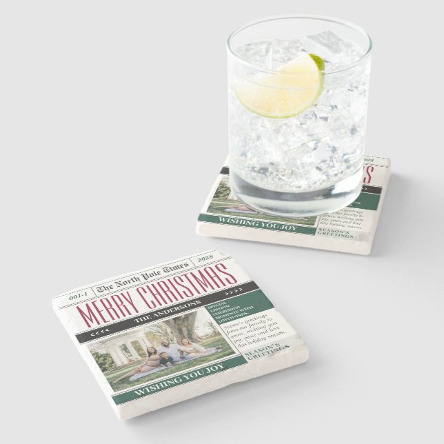 Posavasos De Piedra Foto de Navidades de periódico personalizado de Ho (Lateral)