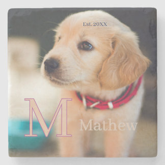 Posavasos De Piedra foto de perro mascota monograma del año nombre gat