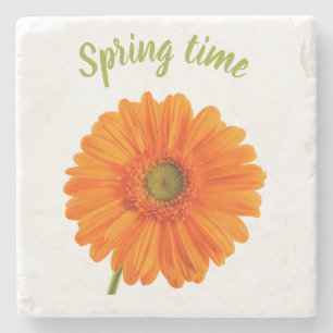 Posavasos De Piedra Foto del naranja de flores de primavera con texto
