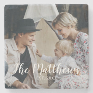 Posavasos De Piedra Foto del personalizado con apellido y año establec