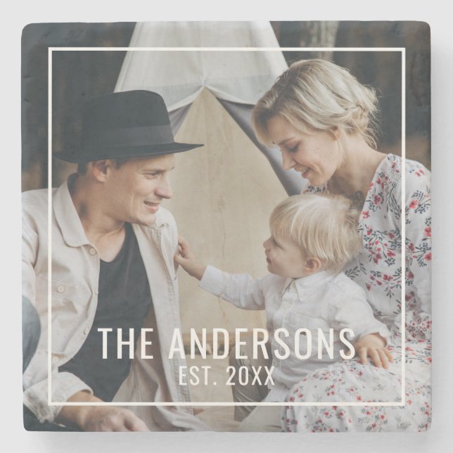 Posavasos De Piedra Foto del personalizado con apellido y año establec (Anverso)