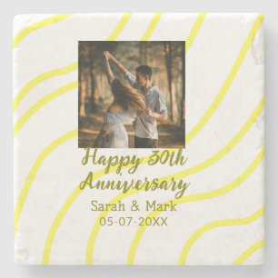 Posavasos De Piedra Foto dorada amarilla aniversario de bodas 30 nombr