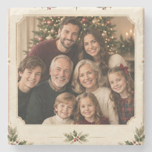 Posavasos De Piedra Foto elegante de Navidad con estilo de marco retro