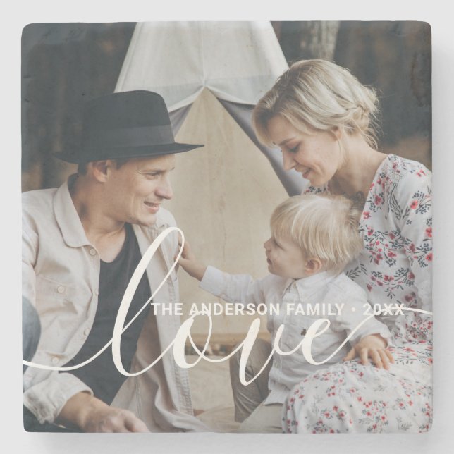 Posavasos De Piedra Foto familiar de Personalizado 'Amor' con nombre p (Anverso)
