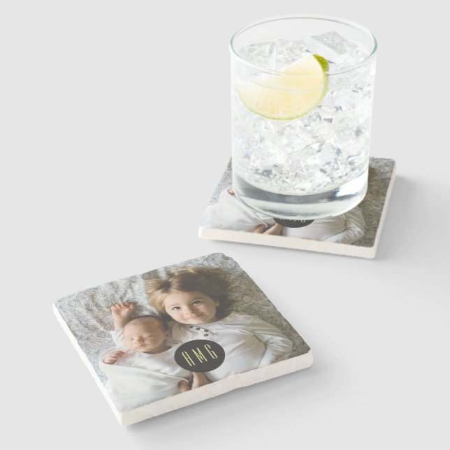 Posavasos De Piedra Foto familiar de Personalizado| Monogramado (Lateral)