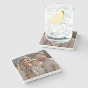 Posavasos De Piedra Foto personalizada de nombre de familia