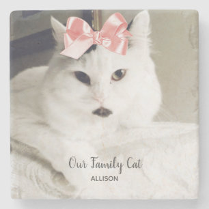 Posavasos De Piedra Foto personalizada de Personalizado blanco de gato