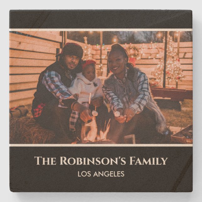 Posavasos De Piedra Foto personalizada en marco negro con piedra textu (Anverso)