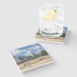 Posavasos De Piedra Fotografía de Austin Texas City Skyline