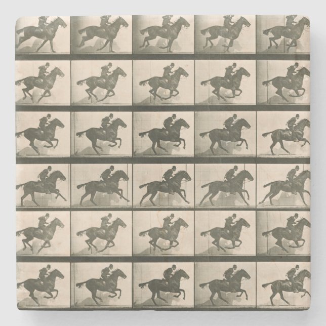 Posavasos De Piedra Fotografía de cosecha de caballos en movimiento (Anverso)