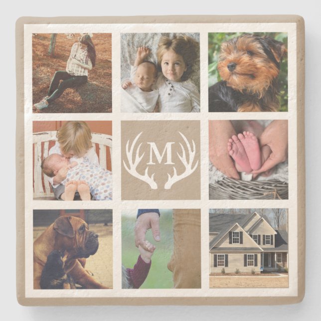 Posavasos De Piedra Fotos de la familia Rustic White Deer Antlers | Mo (Anverso)