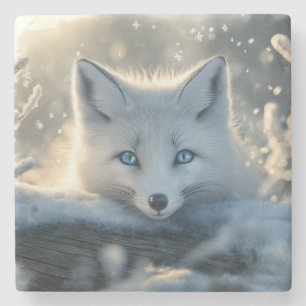Posavasos De Piedra Fox ártica con ojos azules mesmerizadores