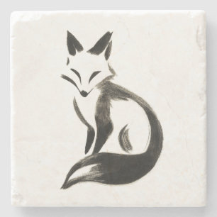 Posavasos De Piedra Fox silenciosa - Pincel de tinta Minimalista sobre