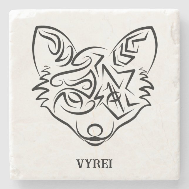 Posavasos De Piedra Fox tribal negra y blanca (Anverso)