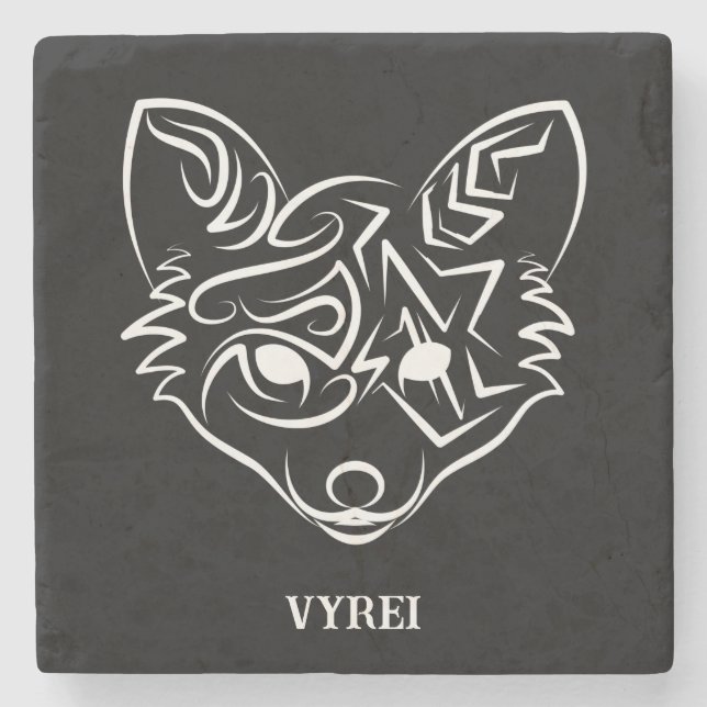 Posavasos De Piedra Fox tribal negra y blanca (Anverso)