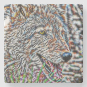 Posavasos De Piedra Fractal Wolf
