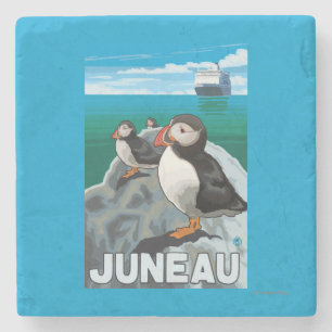 Posavasos De Piedra Frailecillos y barco de cruceros - Juneau, Alaska