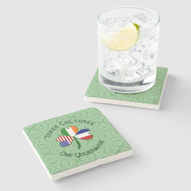 Posavasos De Piedra Francia Irlanda Estados Unidos Bandera Shamrock pe (Lateral)