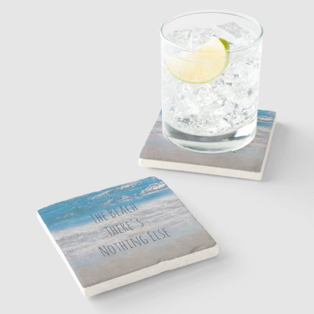 Posavasos De Piedra Frase de las olas del océano blanco azul de la pla (Lateral)