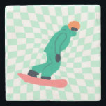 Posavasos De Piedra Freerid Snowboarder En Green Suit Checkpoint<br><div class="desc">ilustracion de Guay caprichoso arte de coloridos snowboard,  snowboard downhill in mountain,  on new snow en polvo. Snowboard y deportes al aire libre de Navidad. Regalos de Snowboard. Regalos del equipo de Snowboard. Retro rebajó los cheques de snowboard a cuadros.</div>