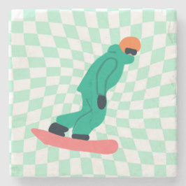 Posavasos De Piedra Freerid Snowboarder En Green Suit Checkpoint