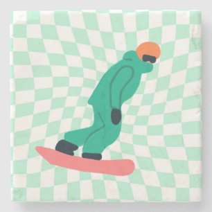 Posavasos De Piedra Freerid Snowboarder En Green Suit Checkpoint