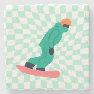 Posavasos De Piedra Freerid Snowboarder En Green Suit Checkpoint