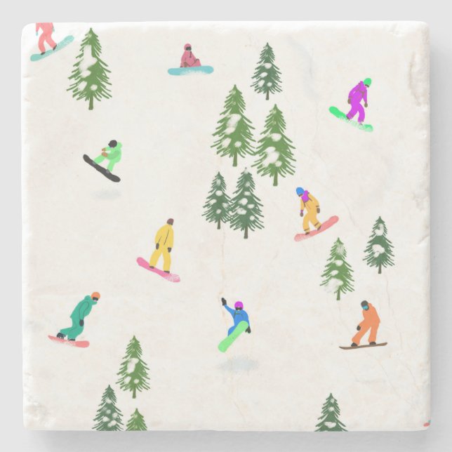 Posavasos De Piedra Freeride Snowboarder Ilustracion Snowboarding (Anverso)