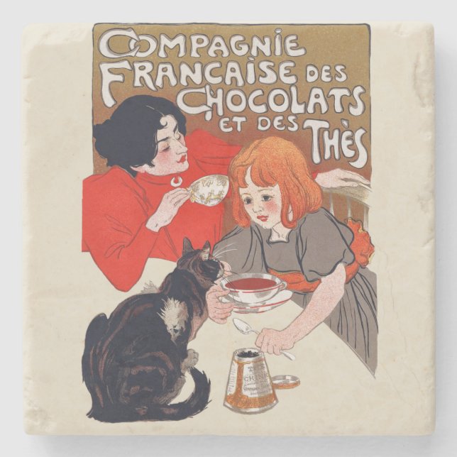 Posavasos De Piedra French Chocolate Party Steinlen Art (Anverso)