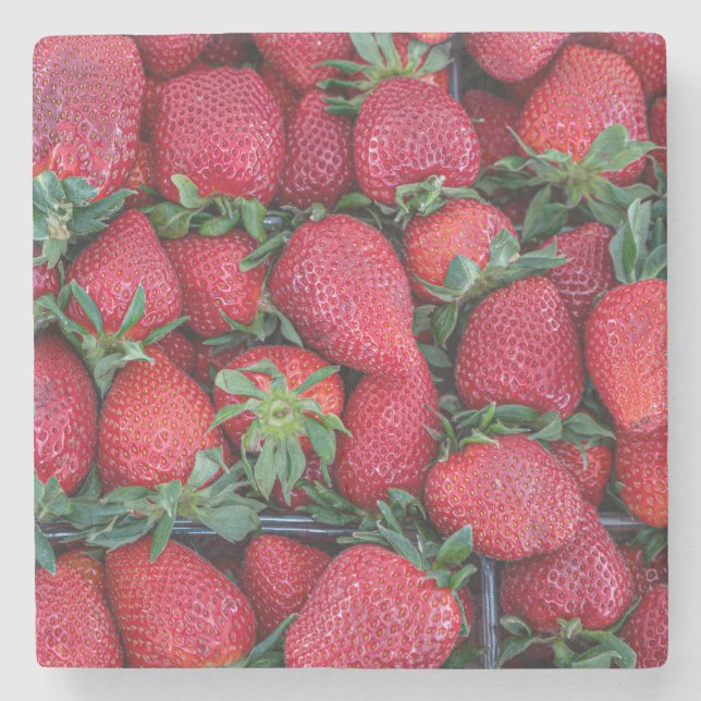 Posavasos De Piedra Fresas con hojas verdes (Anverso)